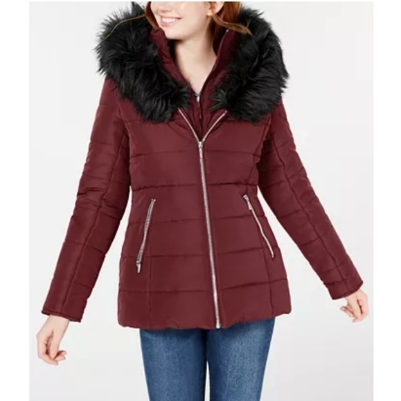 NWT Maralyn & Me Juniors' Hooded Burgundy Puffer - Picture 1 of 7